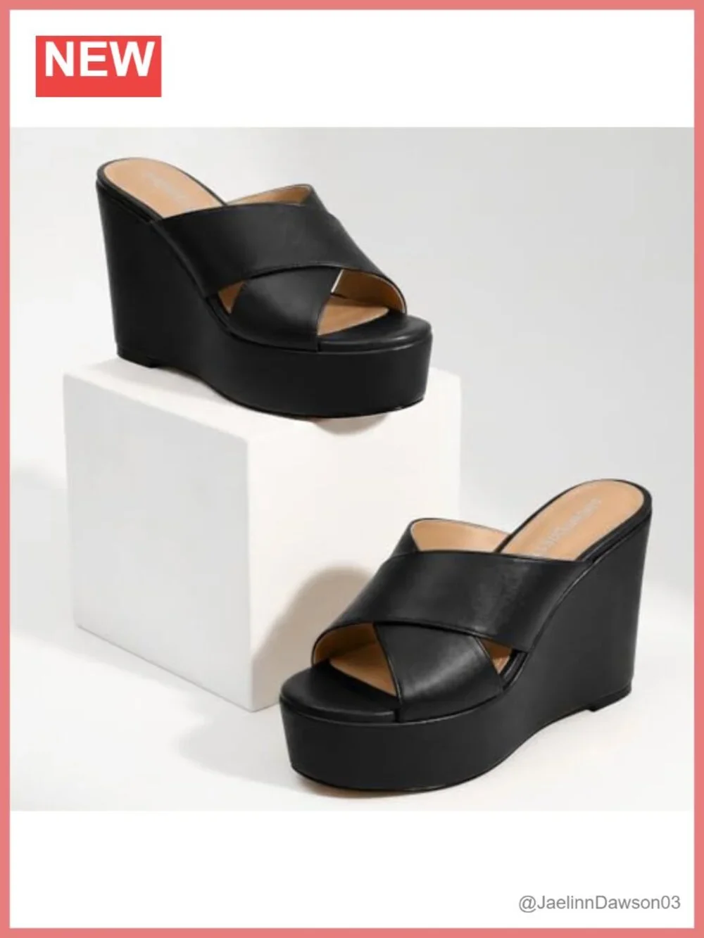 Womens Platform Wedge Sandals Slip On High Heel Mules Open Toe PU Faux Leather